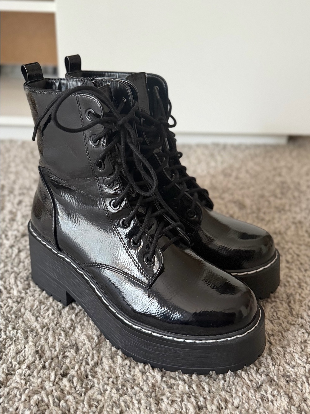 ASOS Black Patent Lace-Up Platform Boots